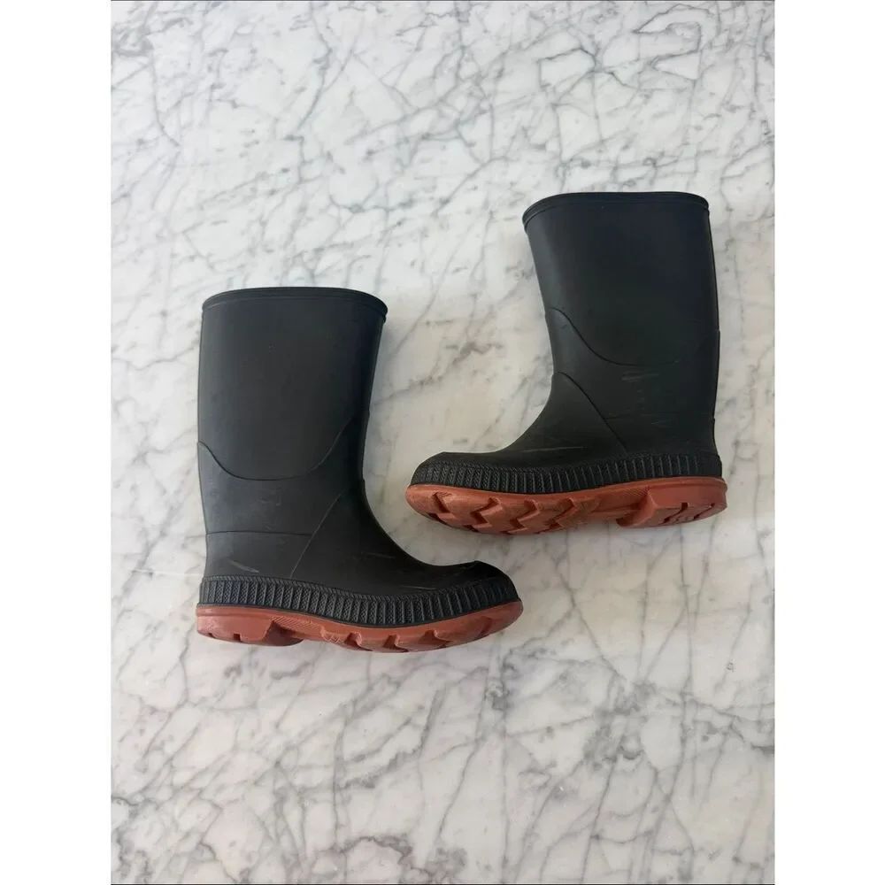 Kids Sz 11/12 Rain Boots Black Waterproof Rubber